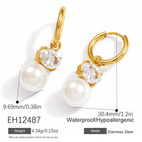 Boucles d'oreilles pendantes élégantes SUMMLY en zircon et perles, plaquées or 18 carats, en acier inoxydable hypoallergénique, pour femmes, pour tous les jours et les soirées