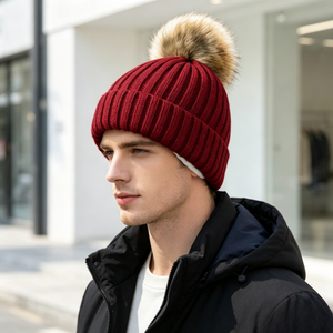 <span class=keywords><strong>Bonnet</strong></span> d'hiver pour enfants, bébé fille et garçon, doublure acrylique, jacquard, avec pompon amovible, 48-50cm, décontracté, uni, 2-8 ans - Product Image 3