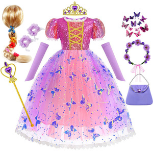 Vestido de Princesa de <span class=keywords><strong>Rapunzel</strong></span> para Niñas, Disfraz Enredado de Halloween, Disfraz de Cumpleaños, Cosplay, Regalos de Fiesta, Disfraz de Hada, Vestido de Princesa - Product Image 4