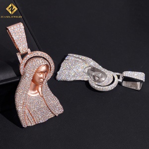 Hip Hop Pendant 925 <b>Silver</b> Rose Gold Plated Religious Madonna Pendant Moissanite Iced Out Catholic Themed Unisex <b>Charm</b> Pendant - Product Image 3