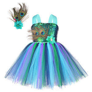 Recién llegado, falda de tutú esponjosa de pavo real para niñas y niños <span class=keywords><strong>con</strong></span> tocado, disfraz de <span class=keywords><strong>Carnaval</strong></span> - Product Image 3