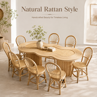 Table de fête pour enfants en rotin naturel, forme cacahuète, 8 places, intérieur/extérieur, blanc pastel, mobilier pour événements d'enfants, pour salle de jeux