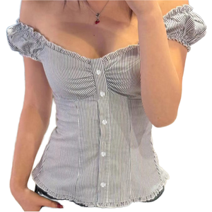 Nueva Colección de Otoño, Camisa Informal Transpirable con Cuello en V y Mangas Abullonadas para Mujer - Product Image 1