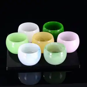 Wholesale cheap crystal agate tea cup healing stones green white color gemstone bowl folk crafts