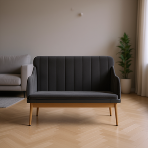 Sofá de Dos Plazas de Terciopelo Gris Oscuro con Patas de Madera, Muebles de Sala de Estar Modernos de Mediados de Siglo - Product Image 2