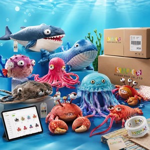 Set de Peluches Personalizados de Mascotas Marinas del Mar Profundo: Colgante de Peluche de Tiburón, Ballena, Pulpo y Medusa - Product Image 1