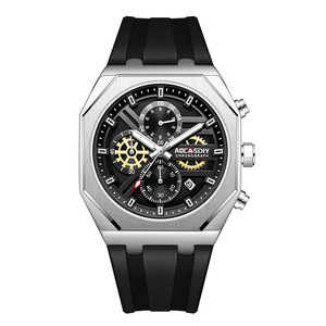นาฬิกาข้อมือผู้ชาย AOCASDIY รุ่น Octagon Chronograph ตัวเรือนสแตนเลส สายซิลิโคนสีน้ำเงิน นาฬิกาควอตซ์แบบอนาล็อก สปอร์ต ขนาด 45 มม. - Product Image 4
