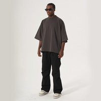 T-shirt pour homme, marque de mode, col rond, manches raglan, coton lourd 300g, style hip-hop américain, coupe ample et carrée, grande taille
