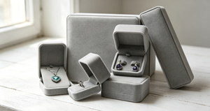 Eco-Friendly Handmade Multi-size Flip Jewelry Boxes with Magnetic Closure Rigid Cardboard Base Wrapped in Delicate Grey Velvet - Product Image 4