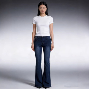 <span class=keywords><strong>Jean</strong></span> en denim évasé taille mi-haute style rétro européen-américain pour femme – Nouveau modèle, élégant, flatteur et polyvalent - Product Image 3