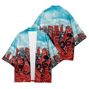 Devilfish estampado suelto japonés Streetwear cárdigan mujeres hombres Harajuku <span class=keywords><strong>Haori</strong></span> Kimono Cosplay Top camisas Yukata moda japonesa - Product Image 3