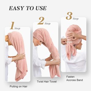 Toalla <span class=keywords><strong>extra</strong></span> larga de microfibra para secar el pelo, gorro de baño ultraabsorbente, turbante envolvente - Product Image 2