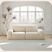 Sofá de Tela de Pana Estilo Bloque de Tofu con Compresión Total, Diseño Minimalista Moderno y Relleno de Esponja de Alta Densidad