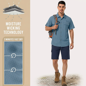 Chemise habillée décontractée pour homme en popeline 100 % coton, écologique, unie, coupe classique, respirante, infroissable, à manches courtes et boutonnée - Product Image 4