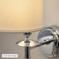 Applique murale moderne pour hôtel avec abat-jour en tissu et décorations en cristal, lampe murale chromée polie pour chambre à coucher, chevet, couloir