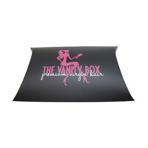 Hair extension custom packaging pillow paper box wrap sticker and tags with pvc window