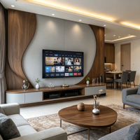 Meuble TV moderne pour appartement, armoire flottante en bois grainé, console TV murale minimaliste sur mesure