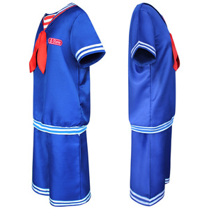 Ensemble de costumes de cosplay Stranger Things Saison 4 unisexe : haut, short, gilet, chapeau rayé bleu-rouge et bleu marine avec étiquette - Product Image 4