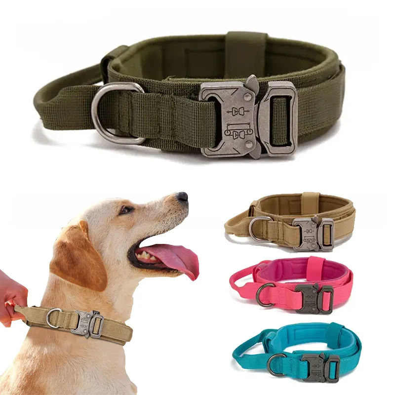 Collar de alta calidad con hebilla de Metal para mascotas, conjunto de Correa y collar táctico para perros grandes