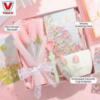 Coffret cadeau d'entreprise personnalisable, tasse en céramique rose tulipe de luxe, ensemble cadeau avec logo et couleur personnalisés - Fait main