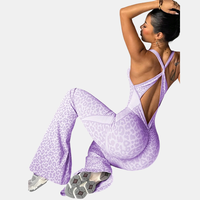 Combinaison sans couture à pattes évasées à imprimé léopard, style le plus récent, dos nu, bretelles croisées, une pièce, combinaison de yoga pour femmes