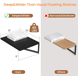 Juego de 2 Estantes Flotantes Negros para Libros, Estante Flotante para Libros de Madera para Montar en la Pared con Soporte de Metal - Product Image 3