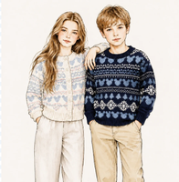 OEM ODM Cardigan d'hiver pour enfants en coton jacquard écologique, motif Fair Isle, col rond, manches longues