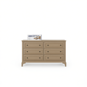 Comò Moderno a 6 Cassetti con Finitura Sabbia, Soluzione di Archiviazione per Camera da Letto in Legno - Product Image 1