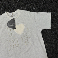 Camiseta de Alta Calidad, Estilo Urbano, Lujosa, Oversize, 180gsm, 100% Algodón Tejido, con Cuentas, Transpirable, Cuello Redondo, Manga Corta, Diseño 3D en Forma de Corazón