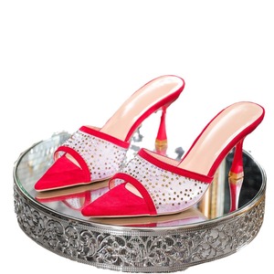 รองเท้าส้นเข็มปากปลาตาข่ายใหม่สำหรับฤดูร้อนรองเท้าส้นสูงแบบสวมติดพลอยเทียมแฟชั่นไซส์ใหญ่พิเศษส้นสูงเซ็กซี่ - Product Image 2