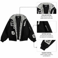 Blouson aviateur en daim pour homme, design personnalisé OEM, style gothique street punk, fermeture éclair, col en fourrure, sangle à boucle, motif personnalisé