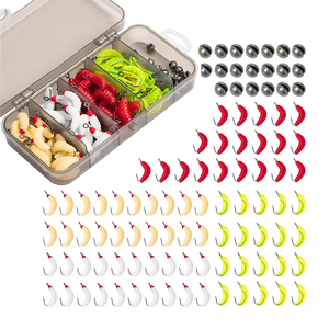 MAXSEN Kit de Señuelos de Pesca de 80-200 Piezas: Gusano de Cera Suave, Anzuelos, Plomos Divididos, Caja de Aparejos para Pesca de Trucha y Panfish en Hielo - Product Image 1