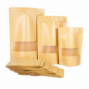 250g food grade ziplock stand up kraft paper packaging bags chia seed packaging bag with clear window