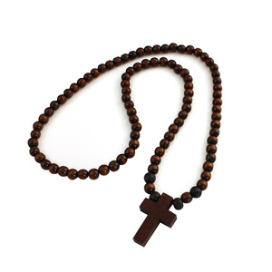 <span class=keywords><strong>Rosario</strong></span> Católico de Cuentas de Madera Natural en Oferta y Conjunto de Pulsera Infantil Hecha a Mano con Colgante de Cruz Religiosa - Product Image 1