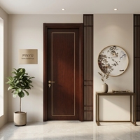 Ensemble de portes intérieures de placard de chambre en bois massif, style chinois, avec lignes en laiton gaufrées, finition Noyer foncé