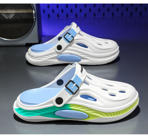 Sandales d'été à bout rond respirantes avec bandeau pour hommes, pantoufles à semelle épaisse antidérapantes, chaussures de bureau ajourées, chaussures de sport décontractées pour l'extérieur et la plage - Product Image 3