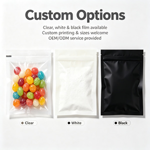 Sachet refermable personnalisé à fermeture éclair, transparent, blanc, noir, pour emballage alimentaire (sucre, bonbons, chips) - Product Image 1