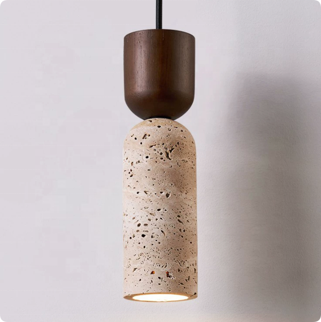 Modern Stone Wood Pendant Light Minimalist Natural Material Hanging Lamp for Interiors