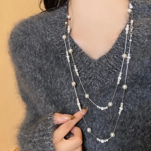Korean Style White Pearl Necklace Multi Layered Star Pattern Geometric Design Gold Silver Chain Everyday Wear Autumn Winter - Product Image 4