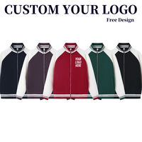Veste zippée à col baseball color block en mélange de coton 380g, décontractée, unisexe, streetwear, vêtement d'extérieur, logo personnalisé, OEM, ODM, vente en gros