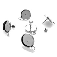 Clou d'oreille Piercing en acier inoxydable, clou rond et plat, avec boucles pendantes, 1 pièce
