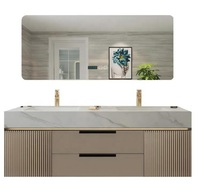 Mueble de Baño Flotante Moderno con Doble Lavabo y Espejo LED Inteligente, Encimera de Piedra Sinterizada para Hotel o Villa, Venta al Por Mayor