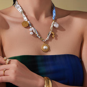 Collar de Moda de Acero Inoxidable con Cadena de Bambú, Piedra de Ojo de Tigre, Perla de Imitación y Corazón, Diseño de Nicho, Joyería de Tela Anudada - Product Image 2