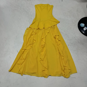 Vestido Maxi Elegante Personalizado al por Mayor, sin Tirantes, con Volantes, Abertura Lateral, Color Sólido, para Damas - Product Image 2