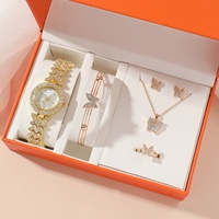 Nouvel ensemble de montres décontractées en alliage à quartz pour femme, motif papillon, 5 pièces/ensemble, idéal pour la Saint-Valentin, la fête des Mères et Noël 2026