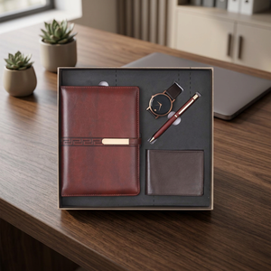 6PCS Liviya Promotional Wooden PU Leather Business Gift Set Customized Logo Color Personalized Diary Card Holder Water New Year - Product Image 2