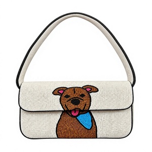 Handmade Pit Bull <b>Dog</b> Beaded Shoulder Bag White Puppy Portrait Blue <b>Bandana</b> Flap Handbag Women Wholesale Private Label - Product Image 1