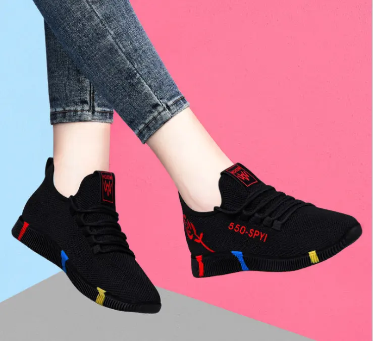 Baskets-chaussette respirantes personnalisées pour femmes, chaussures de sport de marche en stock à l'usine, baskets compensées pour femmes