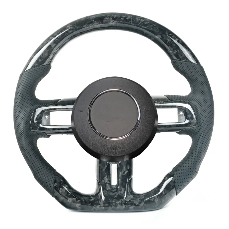 Karbon Fiber direksiyon araba direksiyon Ford Mustang için GT5.0 s550 GT500 deri alcantara LED RPM paddle shifter isı