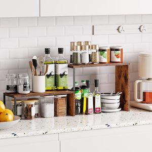 Rustic Wood Spice Rack Cabinet Organizer Shelf Stackable Counter <b>Corner</b> Shelves Organization Wooden Kitchen <b>Storage</b> - Product Image 2